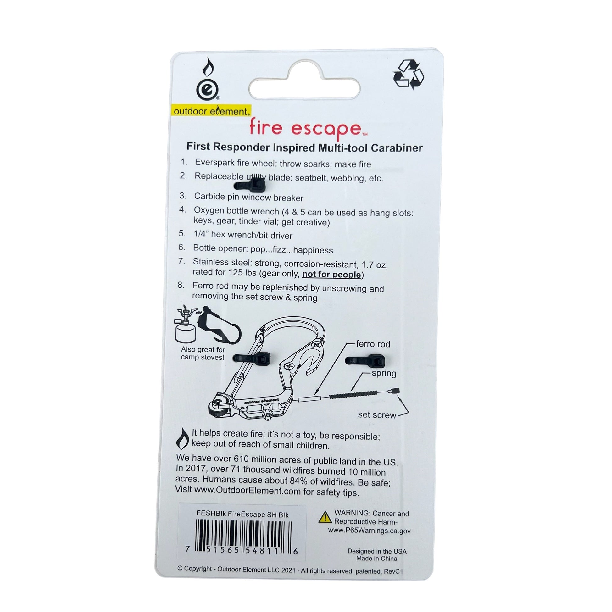 Fire Escape back of packaging