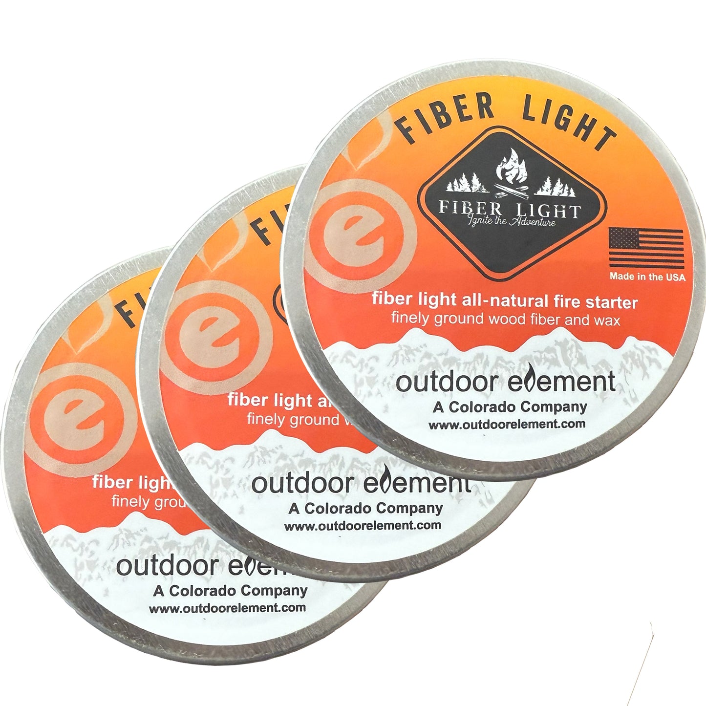three round tins of fiber light fire starter by outdoor element