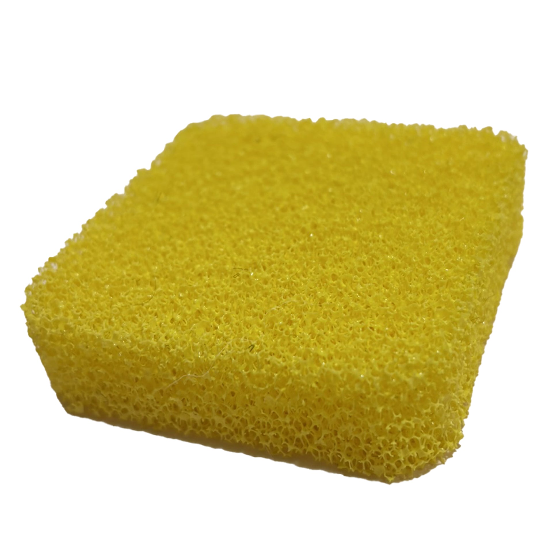 close up of yellow silicone sponge included in the scrub 'n scrape camp kitchen cleaning kit