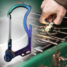 Load image into Gallery viewer, Firebiner Survival Multitool Carabiner fire starter lighting camp stove
