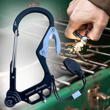 Load image into Gallery viewer, Black Fire Escape Multitool Carabiner lighting camp stove

