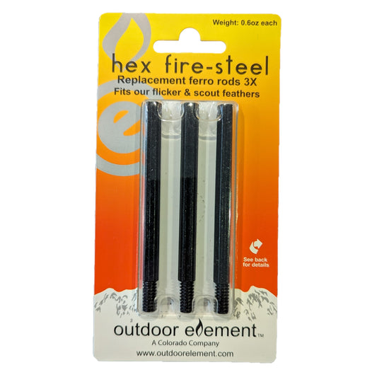 Hex Fire-Steel Replacement 3pk Ferro Rods for Scout and Flicker Feather Knives