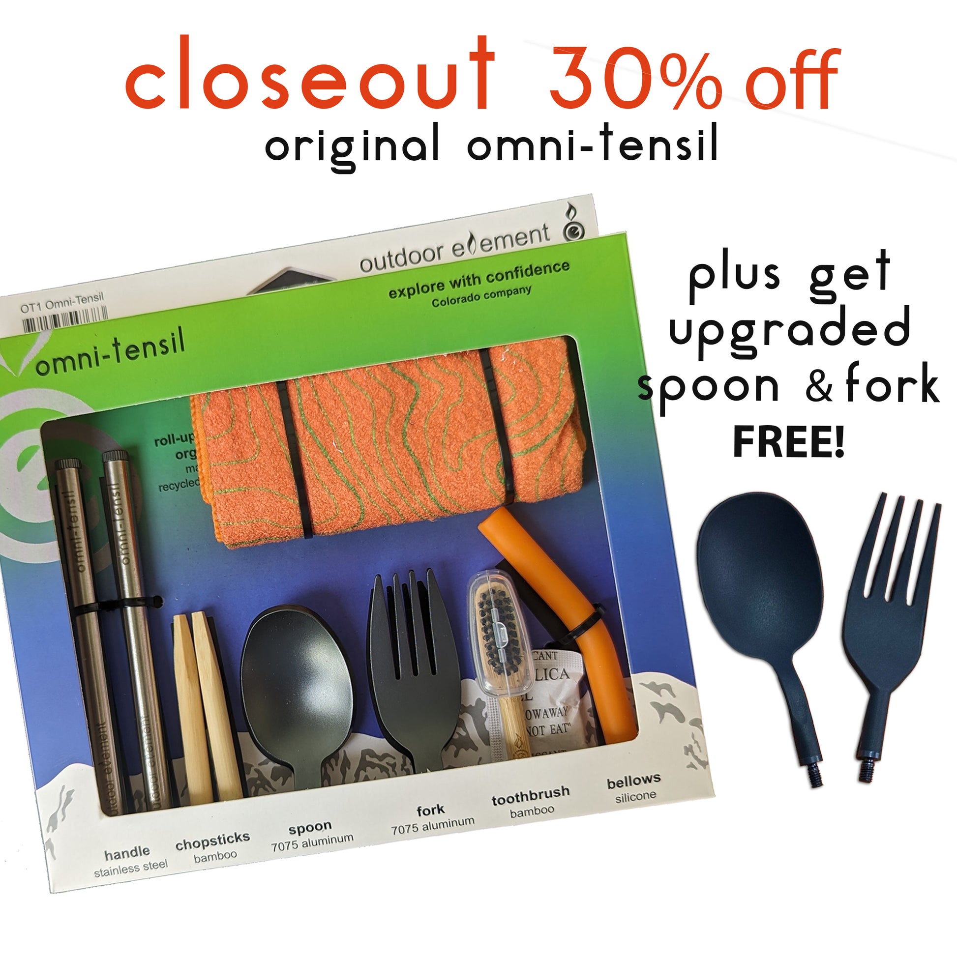 closeout 30% off original omni-tensil, plus get upgraded spoon & fork FREE!
