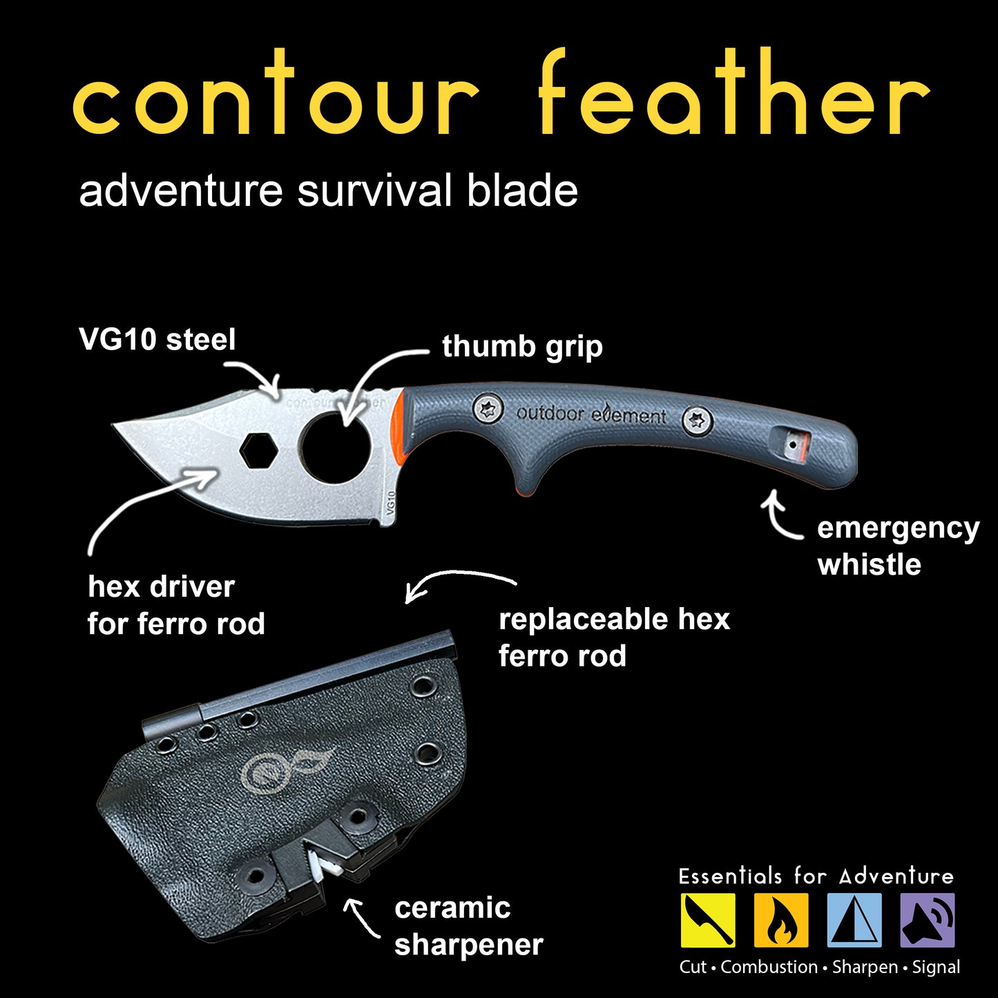 Contour Feather Adventure Survival Knife