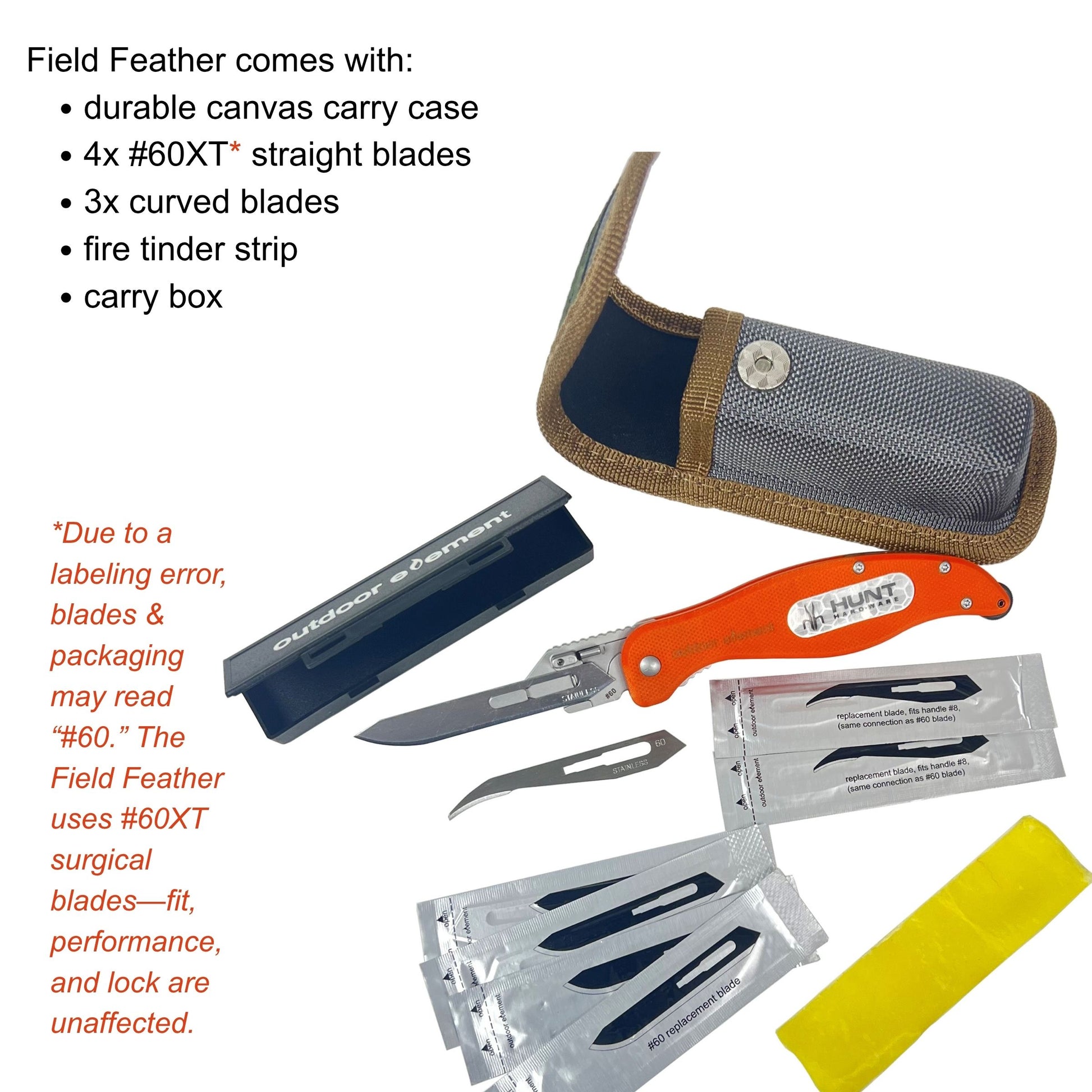 Field Feather hunting knife with nylon belt sheath and replacement blades