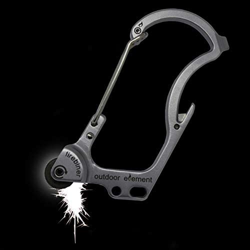 Firebiner Survival Multitool Carabiner fire starter Silver color spark