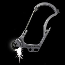 Load image into Gallery viewer, Firebiner Survival Multitool Carabiner fire starter Silver color spark
