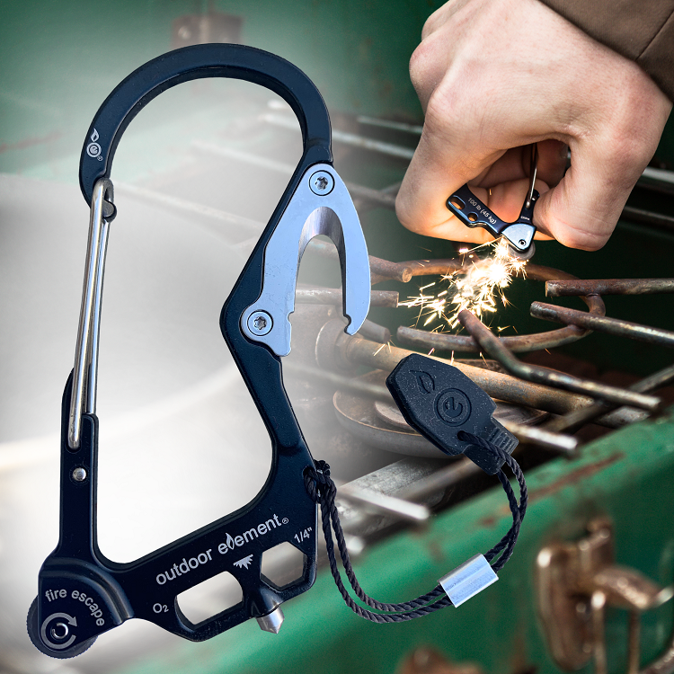 Black Fire Escape Multitool Carabiner lighting camp stove