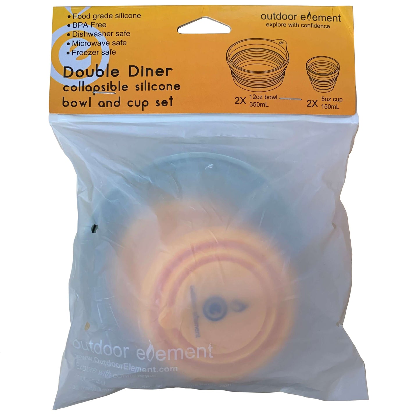 Double Diner Camp silicone cups and bowls in packaging