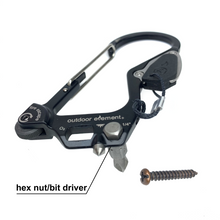 Load image into Gallery viewer, Fire Escape Multitool Carabiner showing the 1/4&quot; bit driver feature

