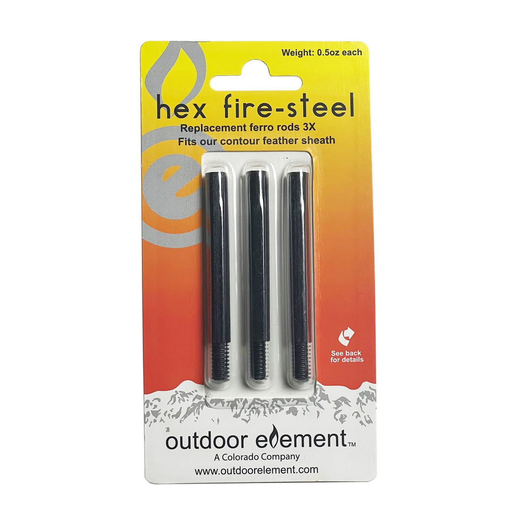 Hex Fire-Steel Replacement 3 pack in packaging